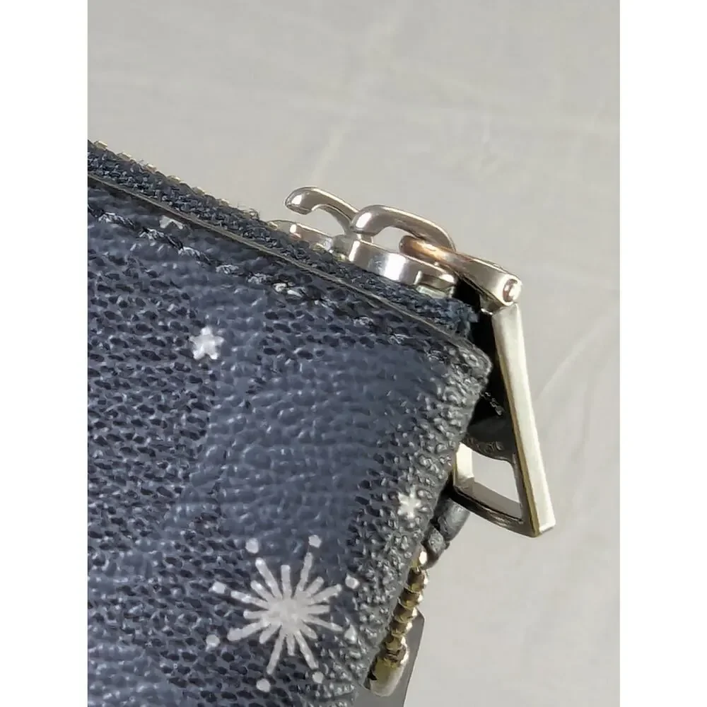 Coach Navy Silver Snowflake Corner Double Zip Wristlet (Missing Zipper Pull)